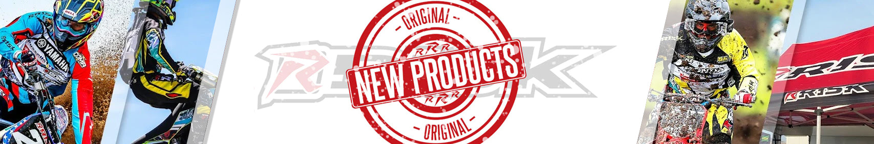 Risk Racing's New Products collection banner featuring a stamp design with text.