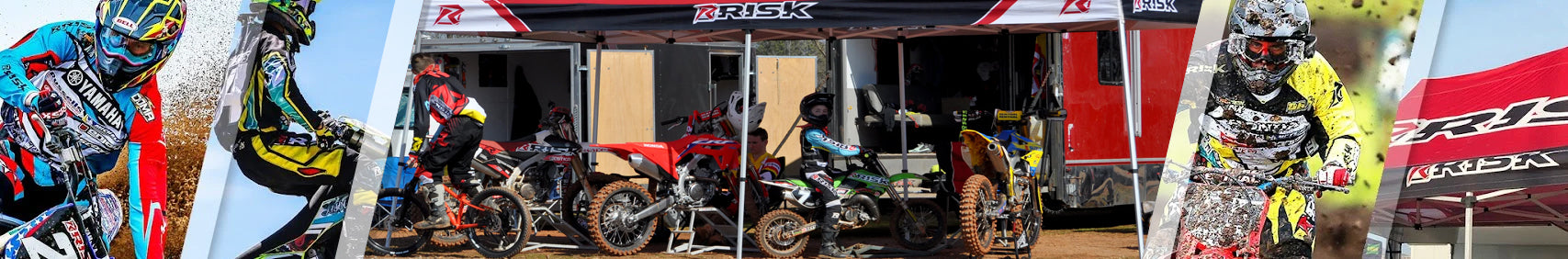 MX Pit Setup Collection Banner featuring a Risk Racing Pit tent with dirt bikes underneath
