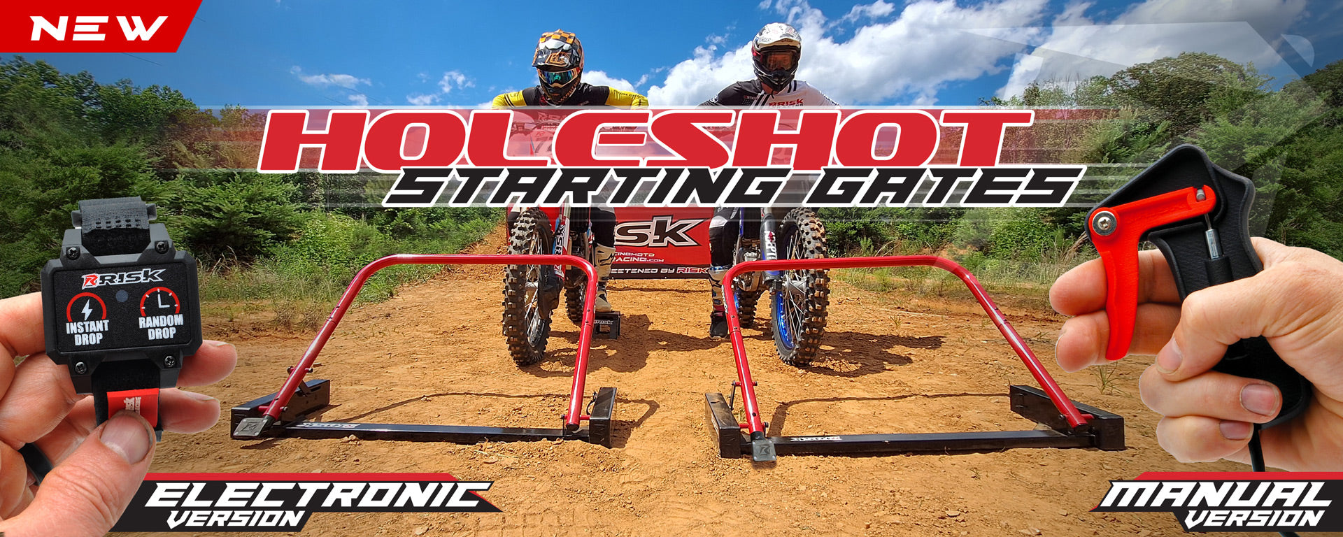 Holeshot Starting Gates Homepage Banner featuring both the electronic and manual gates