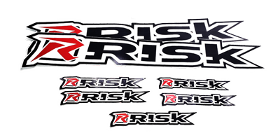 Risk Racing stickers menu item showing 3 different sizes of stickers