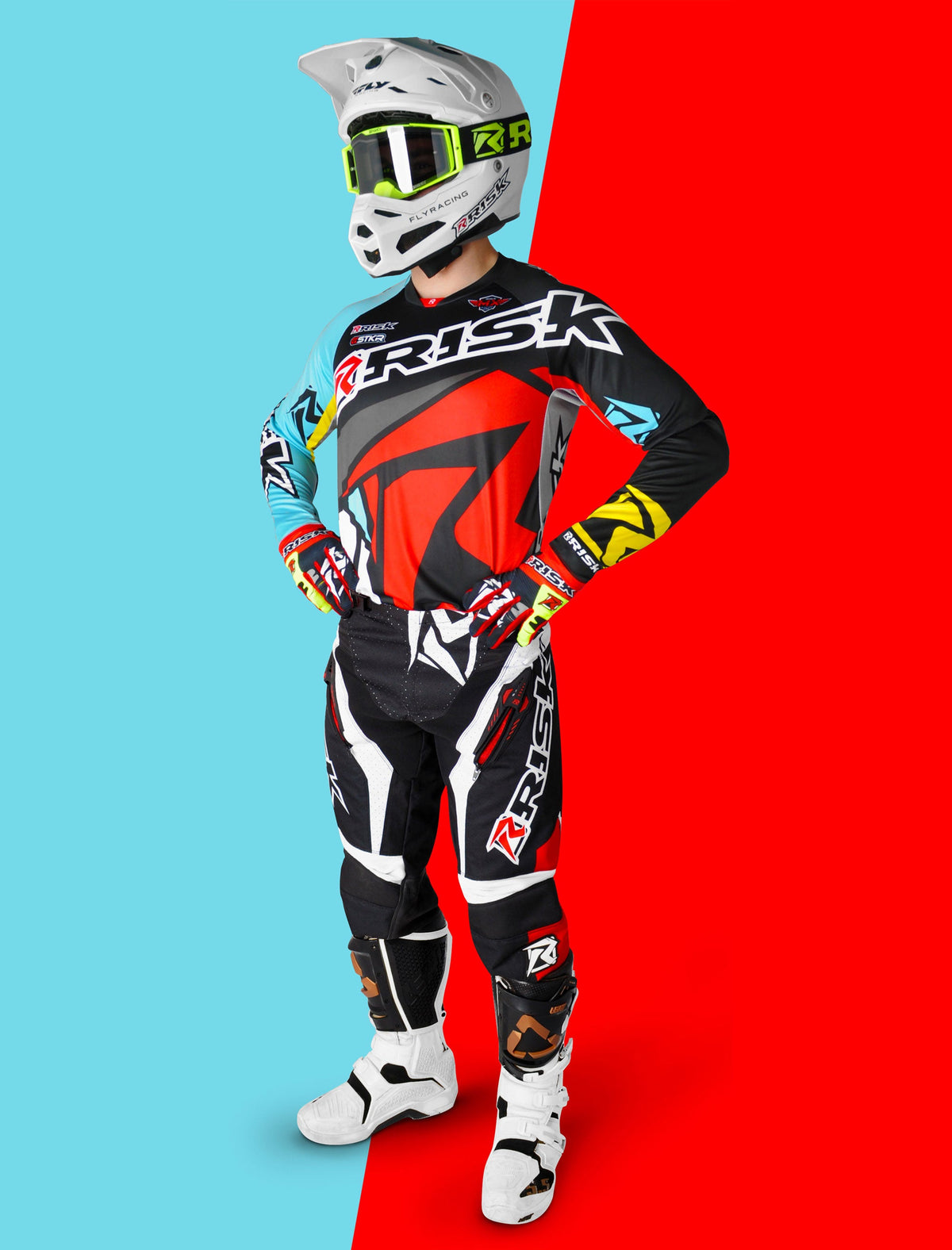 Risk Racing VENTilate V2 Jersey - Black/Red/Yellow - Motocross Riding Gear - Full Gear with JAC V3 Goggles