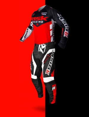 Risk Racing VENTilate V2 Jersey and Pants - Motocross Riding Gear - Black/Red background